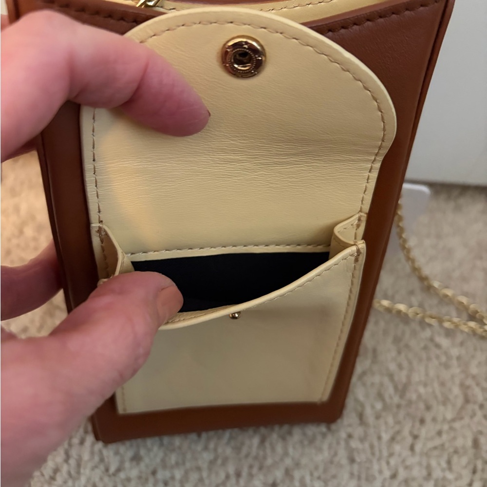 CAFUNÉ CAMBER NWT Sling Mini Bag Purse Brown Beige Gold Chain Strap - Picture 5 of 10